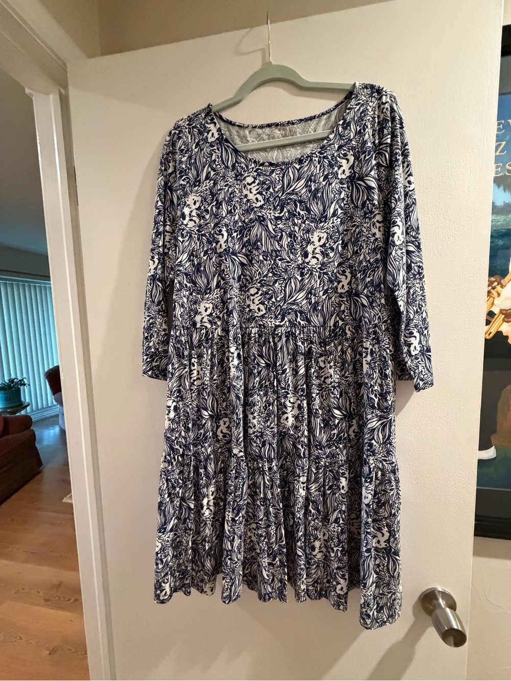 Lilly Pulitzer Navy & White Floral Tiered Midi Dress